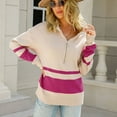 thumbnail image 2 of Lilgiuy Women's Sweater Coat Top V-neck Loose Long Sleeve Splicing Coat，Hot Pink,10 Winter Dresses for 2022, 2 of 5