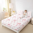 thumbnail image 4 of jejeloiu Pink Bowknot Bed Sheets,Pink White King Sheets,Ribbon Bowtie Bow Sheet Set For Girls,Microfiber Bedroom Decor,4 Pieces, 4 of 7