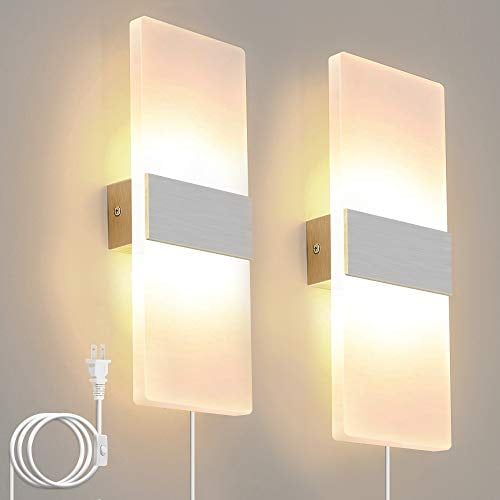Bjour Modern Wall Sconce Plug In Lights Led Acrylic Mounted Lamp 12w Warm White For Bedroom Living Room 2 Packs Com Bjour Modern Wall Sconce Plug In, Contemporary Bedroom Wall Lamps Plug In