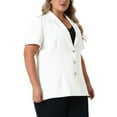 thumbnail image 2 of DARING DIVA Women's Plus Short Puff Sleeve Notched Lapel Blazer Jackets White 1X, 2 of 6