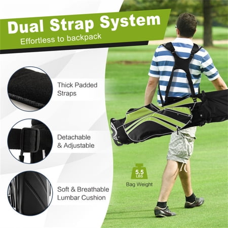 Water Resistant Green Golf Stand Carry Bag 6 Way Dividers 8 Storage Pockets Lightweight Portable with Umbrella Holder