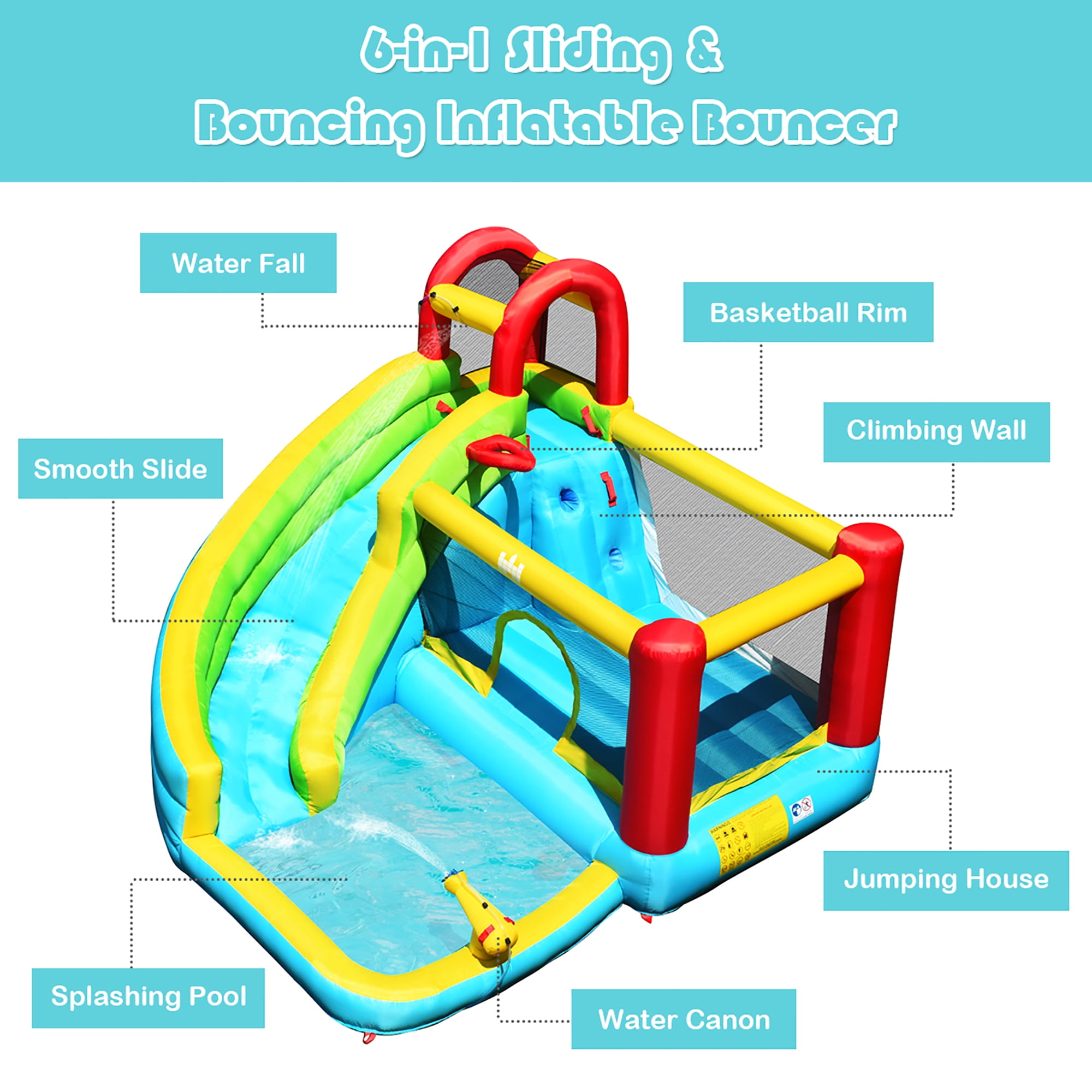 Costway Inflatable Kids Water Slide Jumper Bounce House Splash Water Pool with 550W Blower