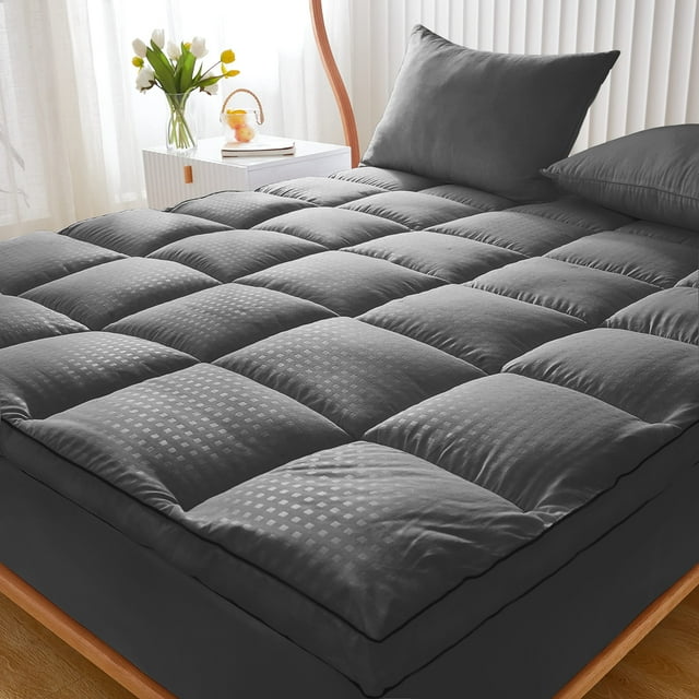 JUSTLET Extra Thick Full Mattress Topper, Cooling Mattress Pad Cover, 2" Mattress Topper with 8-21 Inch Deep Pocket Soft Comfortable Breathable, Grey