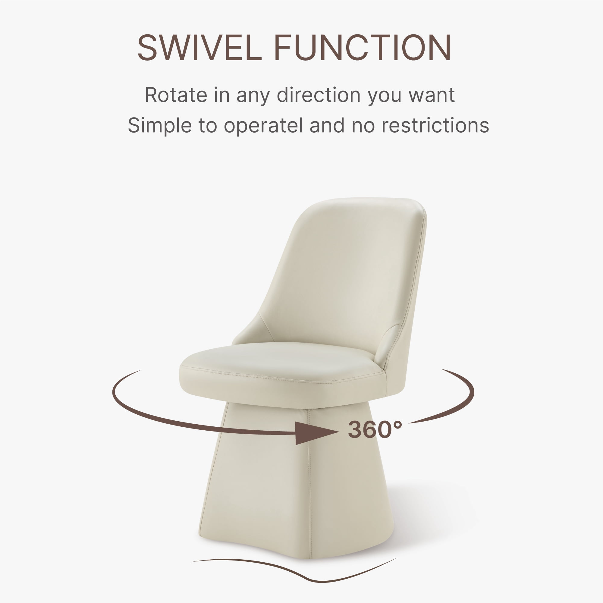 Spruce & Spring Modern 360-Degree Swivel Upholstered Dining Chair, Faux Leather Accent Chair with Conical Base, Cream