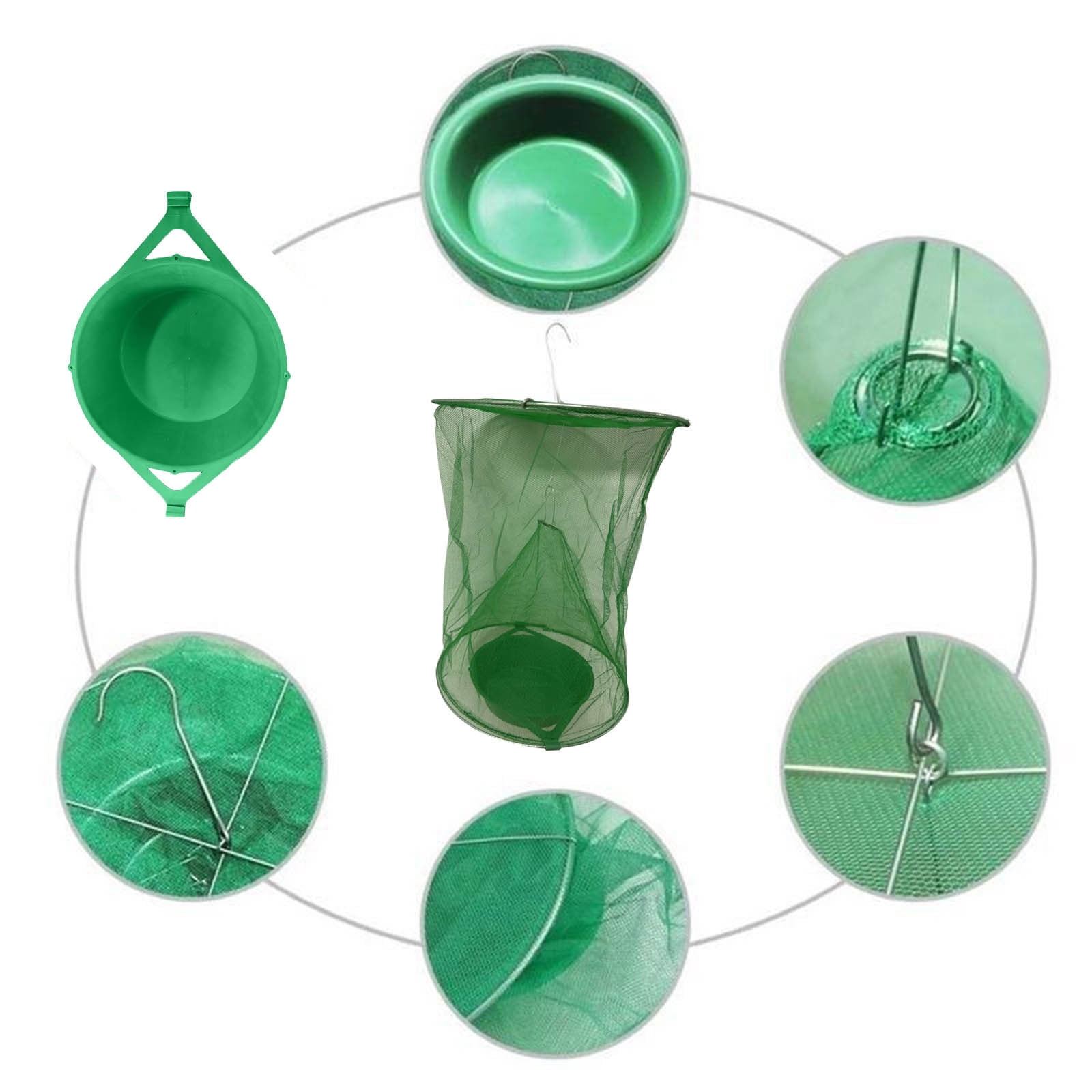 YUNAFFT Reusable Fly Trap with Bait Tray - Durable Mesh Cage for Outdoor Flies, Low Odor Fly Catcher for Farms/Orchards/Gardens