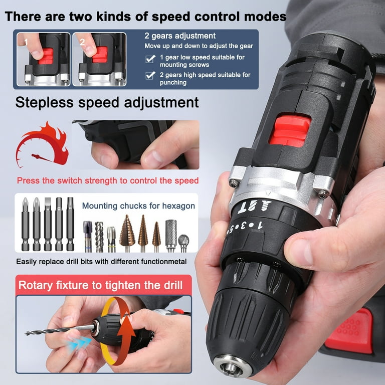 3 in 1 Electric Drill Handheld 21V 1300mAh Cordless Drill Impact Driver 2 Speed Control 25 Torques Walmart