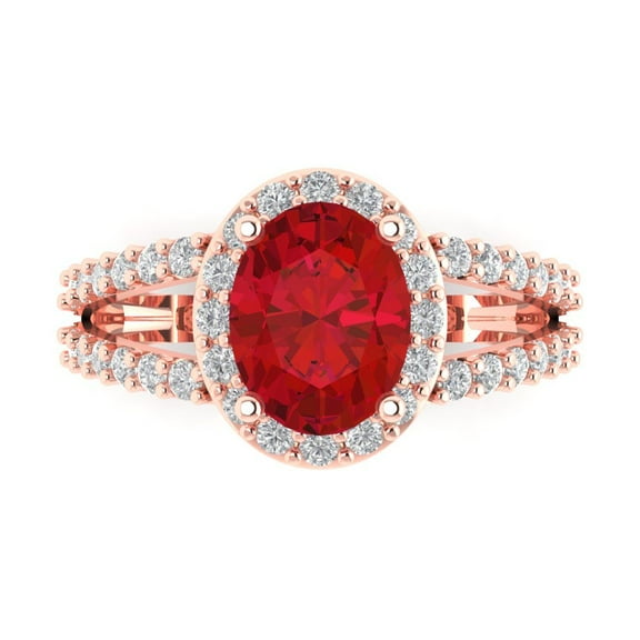 Clara Pucci 14K Rose Gold 2.6ct Ruby Solitaire with Accents Ring for Women