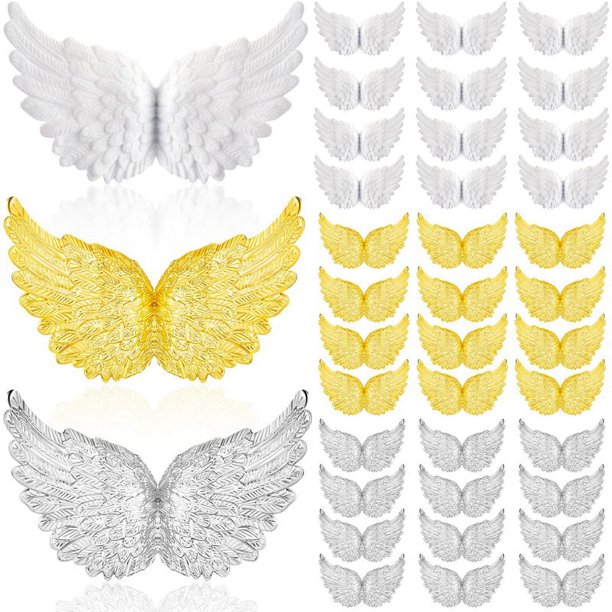 36 Piezas de de de PláStico para Manualidades, Mini Parches de Adorno de Ala de Blanco 3D, para DecoracióN de Fiestas, Manualidades y Accesorios de Boda.