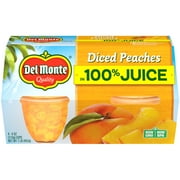 (4 Cups) Del Monte Diced Peaches Fruit Cup Snacks, 100% Juice, 4 oz
