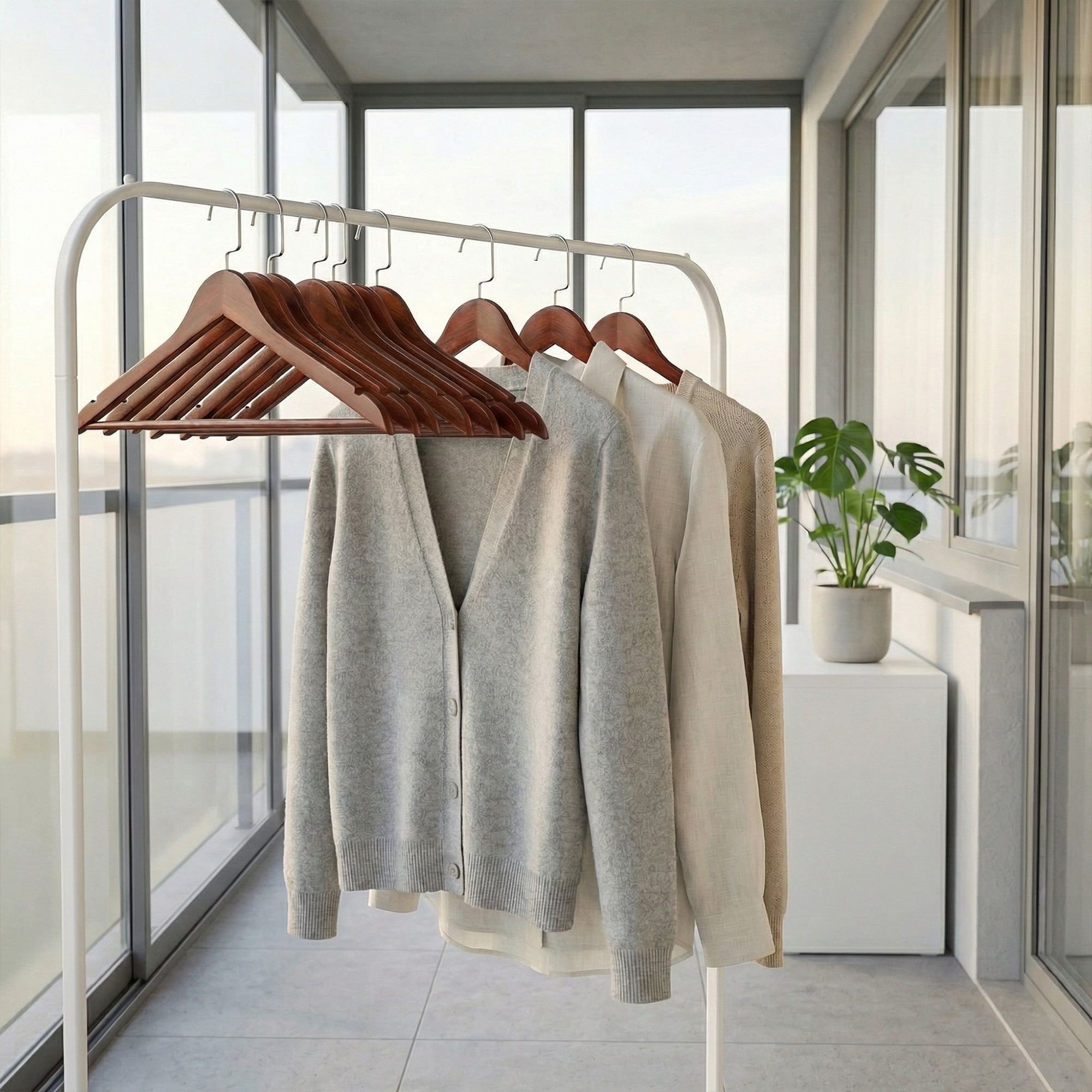 Unique Bargains 2Pcs Wood 360-Degree Space Saving Clothes Hangers Dark Brown
