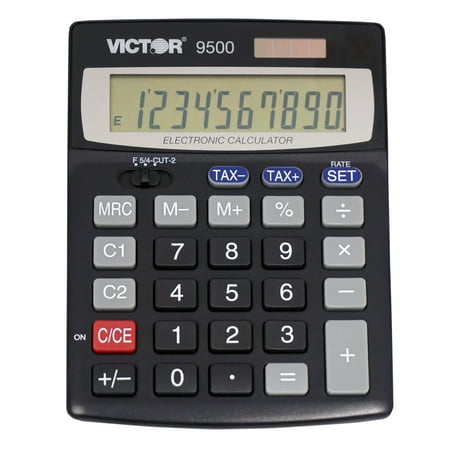Victor Technology 9500 10-Digit Standard Function Desktop Calculator, Battery and Solar Hybrid Powered LCD Display, Large Keys, Great for Home and Office Use, Black
