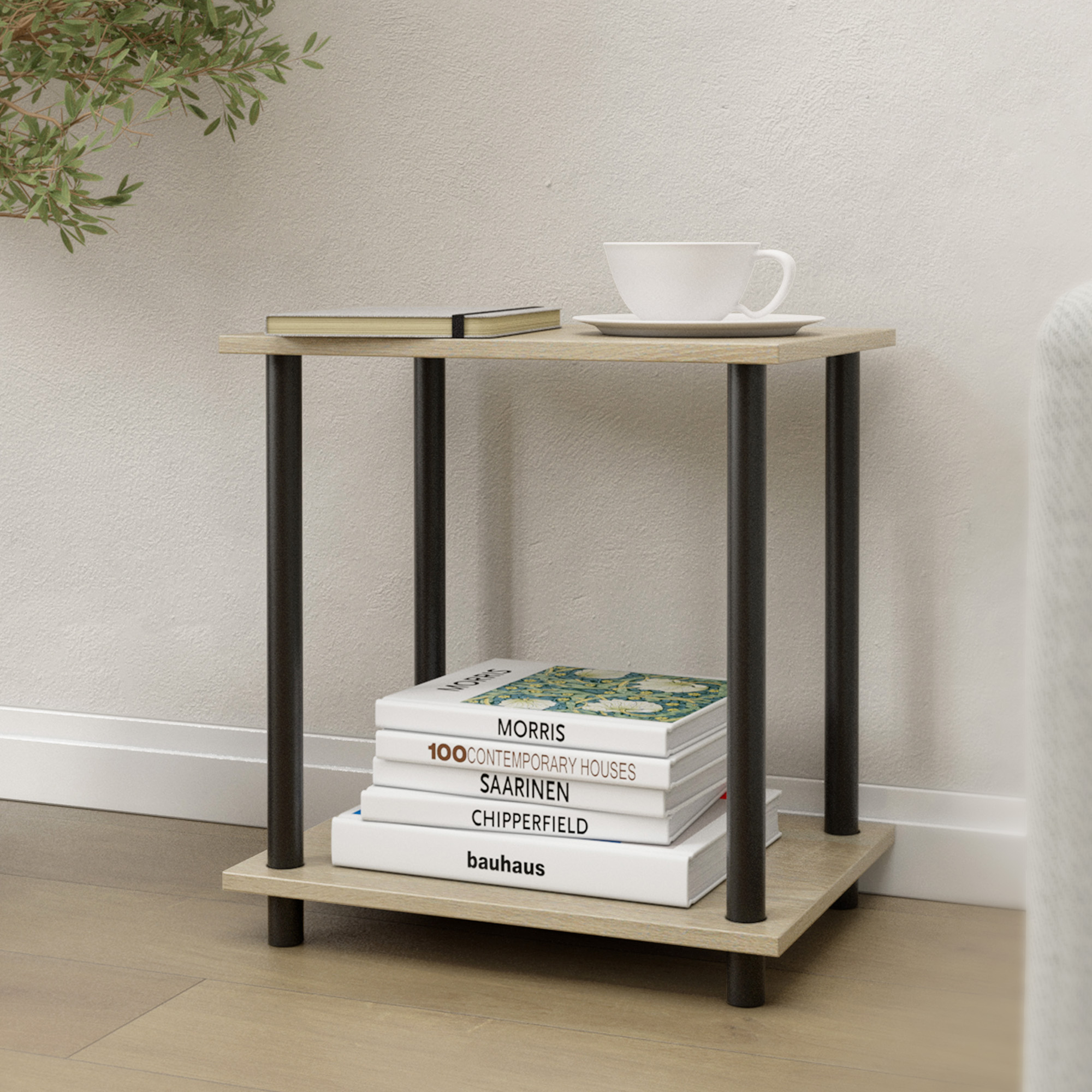2 Tiers Wood Household Shelving Unit in Natural Oak  (14.96 in. W x 15.87 in. H x 11.02 in. D)