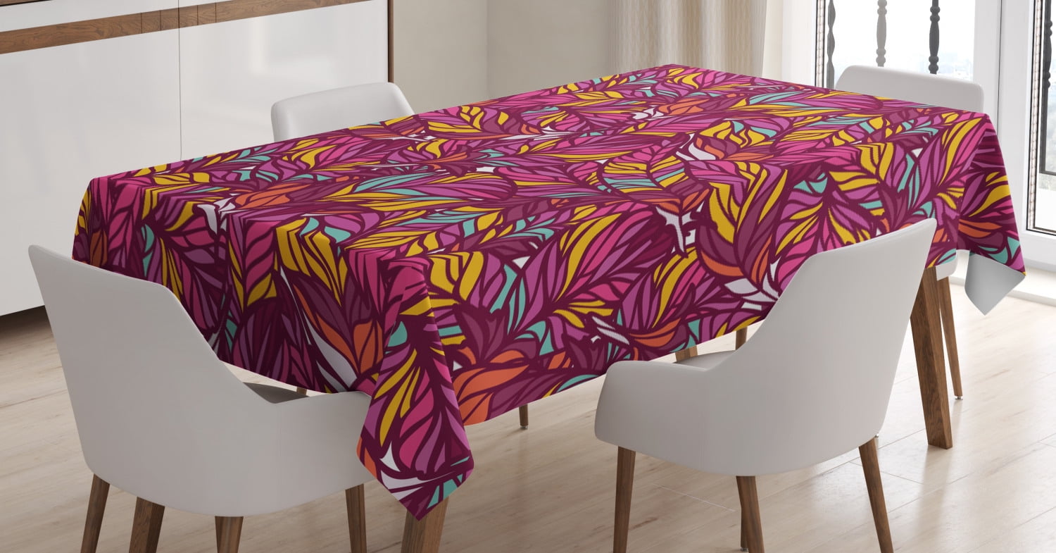 Feather Tablecloth, Psychedelic Style Vibrant Colored Abstract Feathers