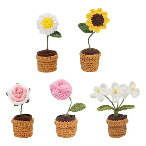 Kit Arranque Crochet Plantas 5 Piezas Bricolaje (girasol Y Rosa)