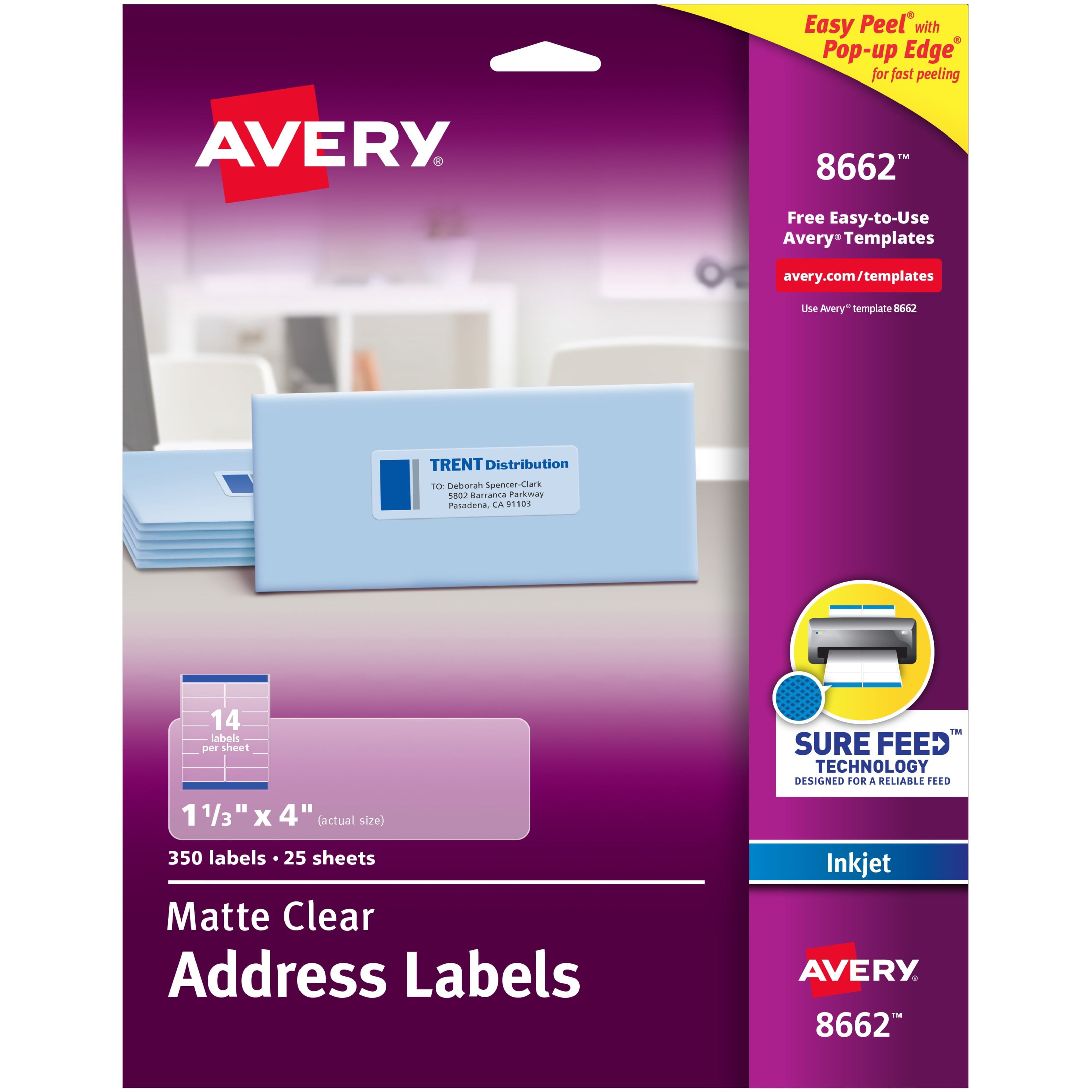 Avery Matte Frosted Clear Address Labels For Inkjet Printers, 1" X 2-5/8", 300 Labels (18660) - Walmart.com