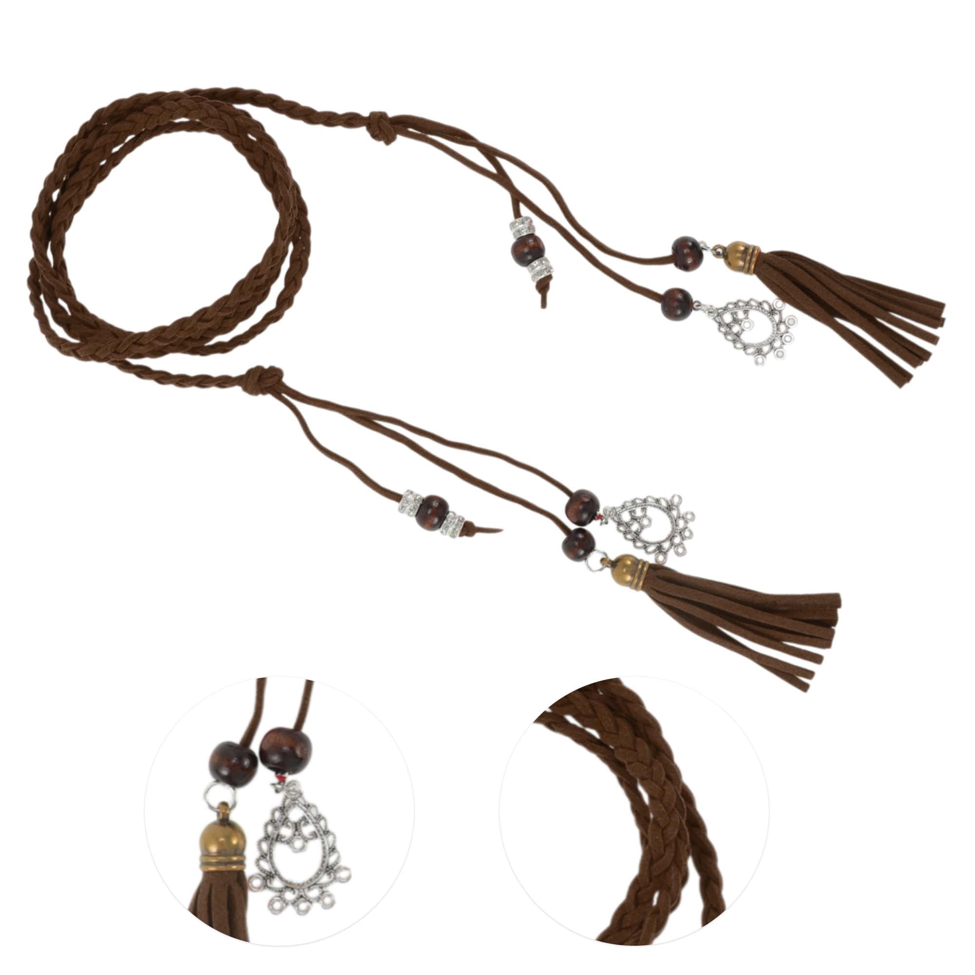 Unique Bargains Ancient Style Tassel Adjustable Waist Belt Coffee