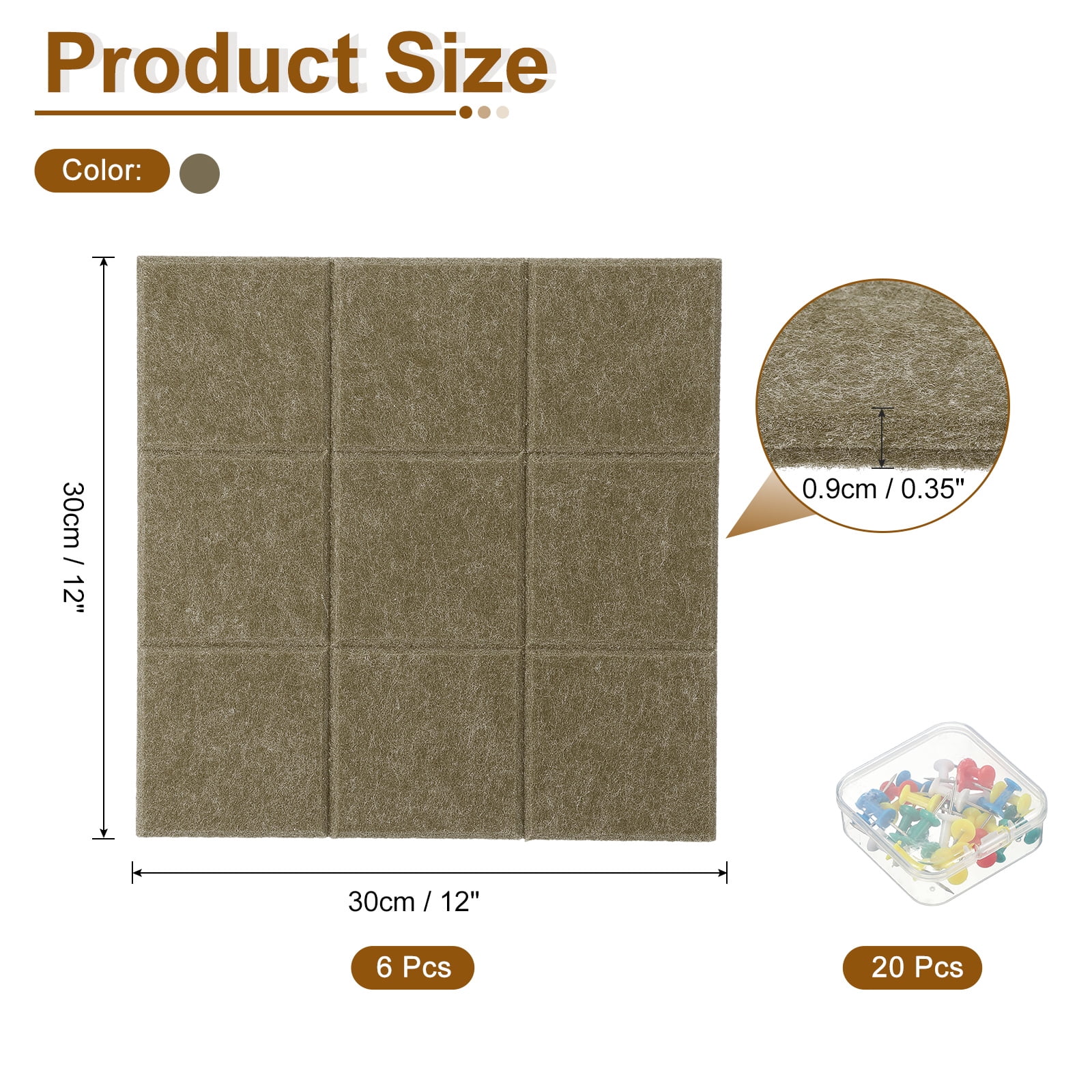 Uxcell 12" x 12" Felt Wall Tile, 6 Pack Felt Wall Tiles Bulletin Board with 20 Safe Removable Adhesive Tabs Cork Boards for Walls Home Office Photos, Coffee