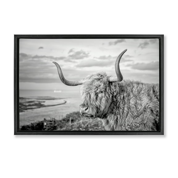 Stupell Industries Cattle with Ocean Breeze Animals & Insects Photography Black Floater Framed Canvas Art Print Wall Art, 25 x 17