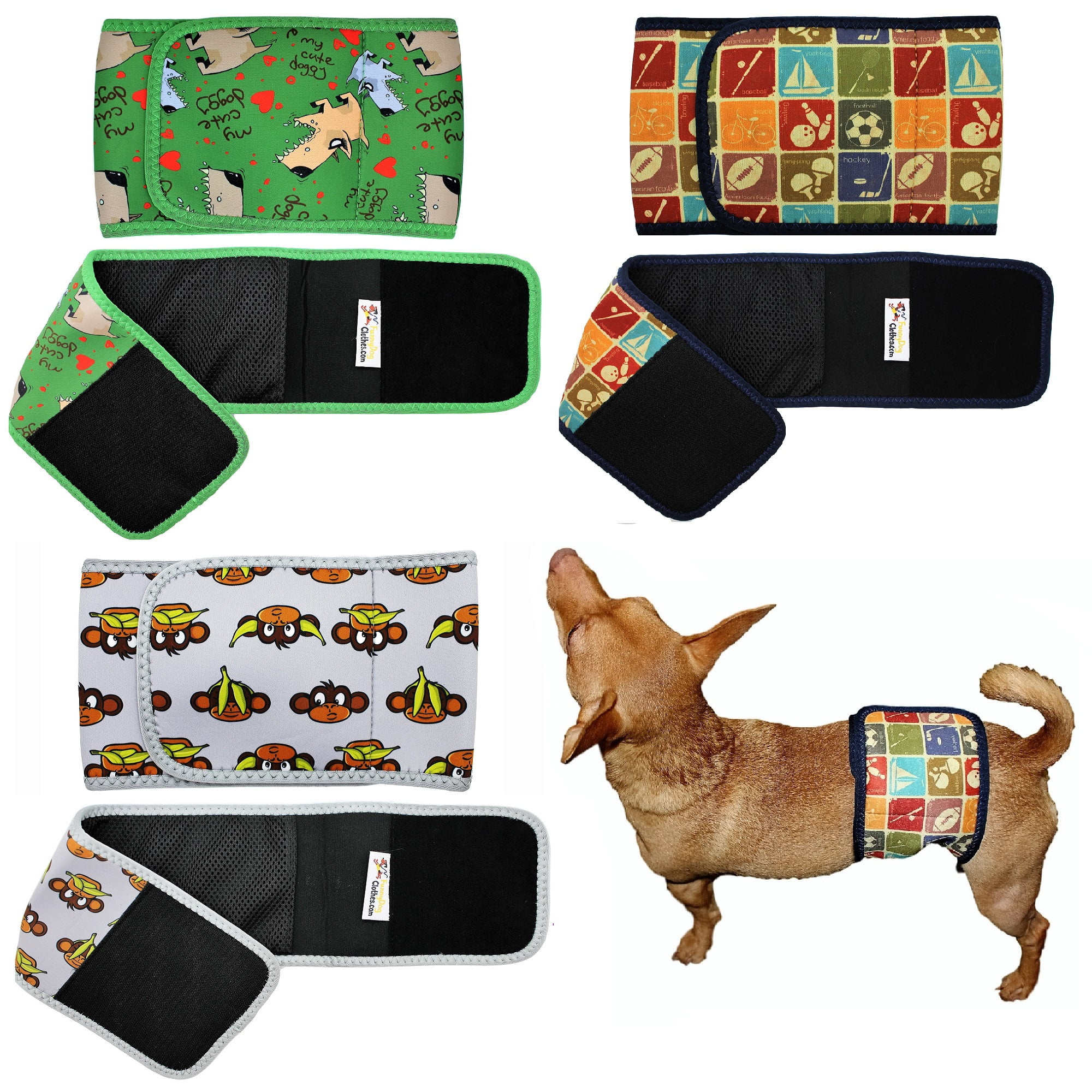 Pack of 3 Colors Washable Dog Diaper for Male Belly Band Wrap Neoprene Reusable sz XXL (waist 21" - 25")