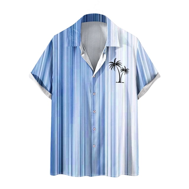 Mens Manga Corta Botón Abajo Camisas Botones Casuales Imprimir Blusa Turndown, 95% Poliéster 5% Camisa de Spandex para la Fiesta, Negocios Y Diario