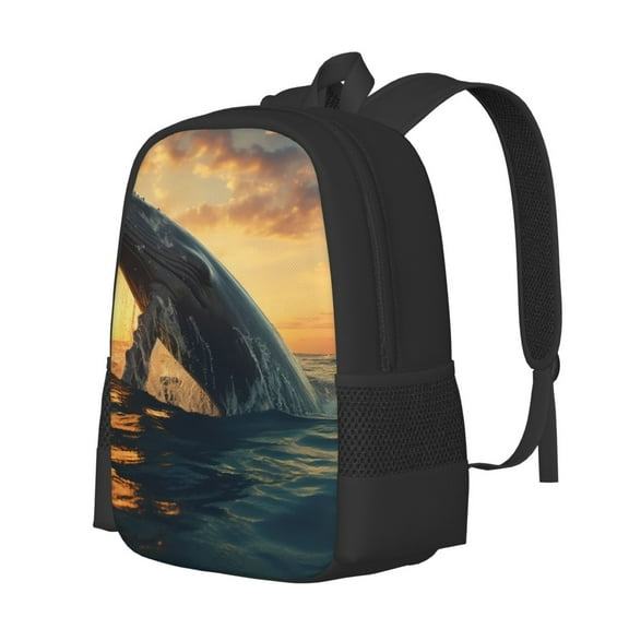 Balery Sunset Ocean Whale Backpack for Men and Women - Durable 600D Oxford Cloth -Large Capacity, Water-Resistant School, Travel, and Hiking Bag