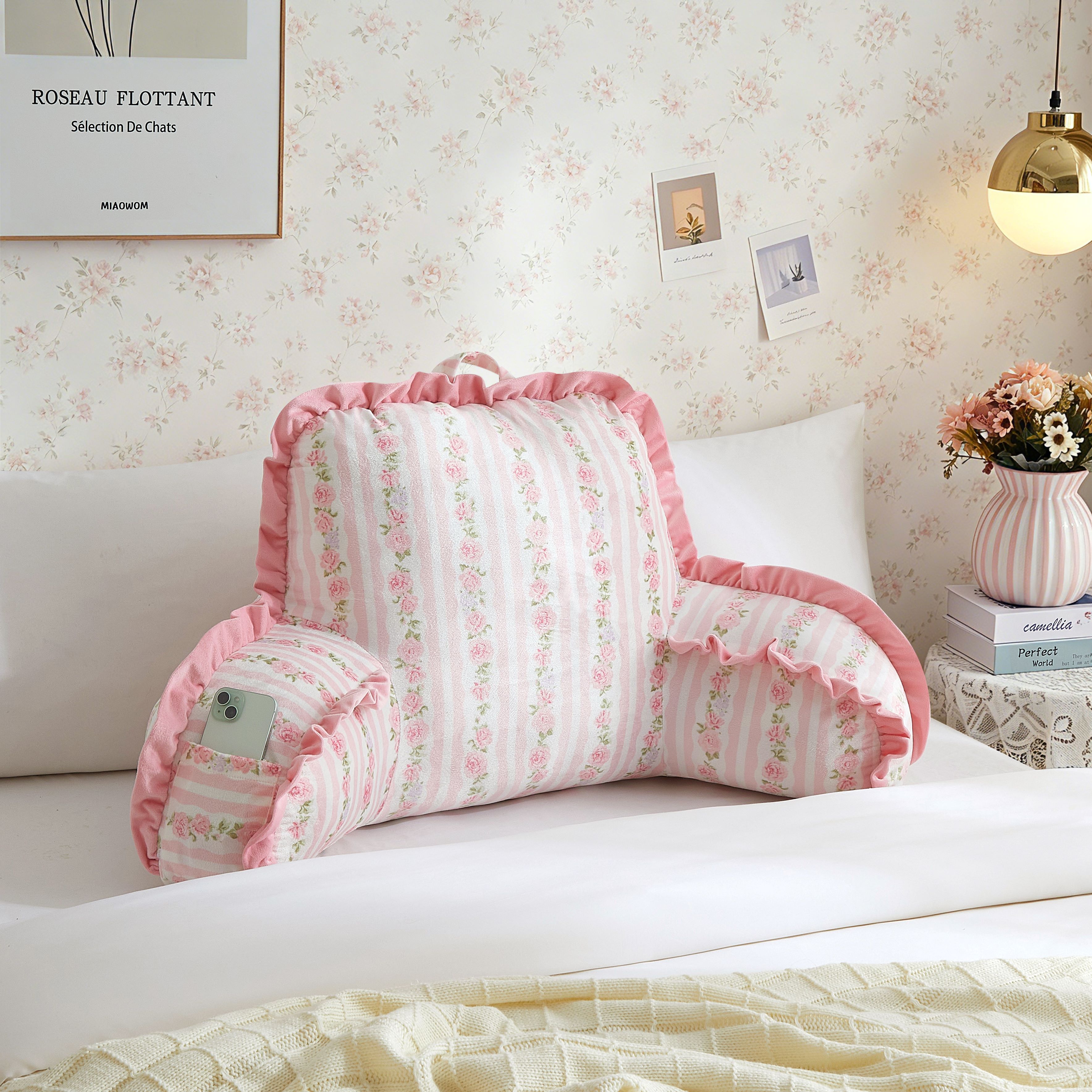Urban Shop 35"x22" Pink Floral Stripe Backrest Pillow photo 3