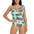 thumbnail image 4 of Daiia Usa Flag Women's One Piece Swimsuits Personalized One Shoulder Swimwear Asymmetric Ruffle Bathing Suits-Medium, 4 of 8