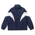 thumbnail image 2 of Men's Color Block Baseball Jacket Stand Collar Casual Sports Windbreaker Coat Thin Lightweight Polyester Outerwear Everyday Wear Layered Streetwear Top | JASKFLY,Blue XL, 2 of 8