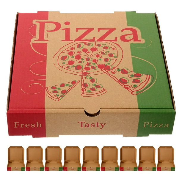 10 cajas de pizza duraderas, cajas de embalaje de papel engrosado para una mejor protección, diseño plegable para almacenamiento y transporte, caja de embalaje de papel para pizza
