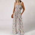 thumbnail image 2 of Women Floral Wide Leg Jumpsuit Sleeveless Square Neck Smocked Casual Summer Outfit, 2 of 6