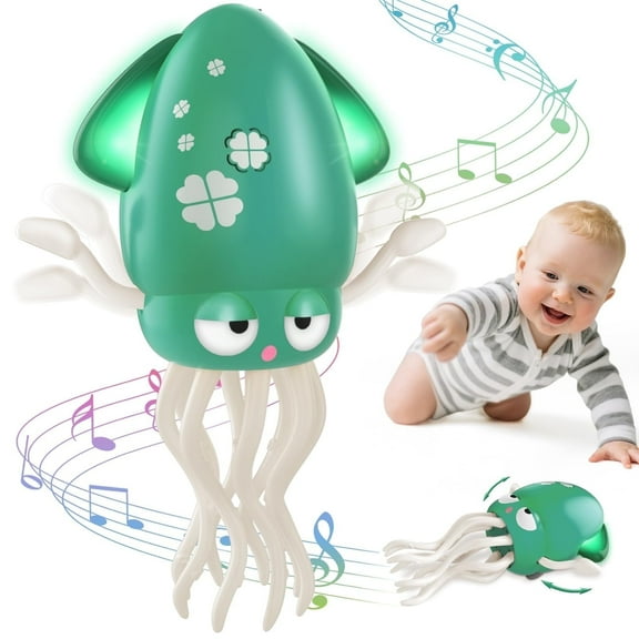 Dancing Octopus Baby Toy, Electric Crawling Octopus Tummy Time Toy, Rechargeable Music Squid for 3 Year Old Kids Boy Girl Birthday Gifts, Funny Squid for Office Desk Decor