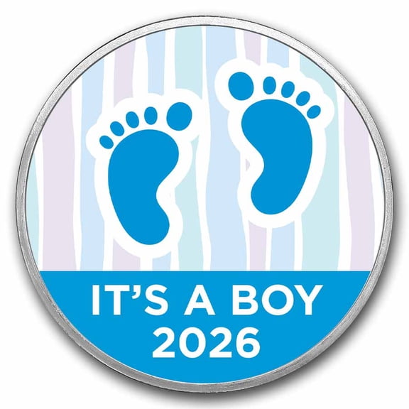 2026 1 oz Silver Colorized Round - APMEX (It's A Boy, Footprints)