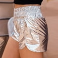 thumbnail image 5 of uublik Womens Bermuda Shorts Elastic Waist Metallic Shorts Sparkly Hot Shorts Plus Size Running Shorts for Women Silver S, 5 of 5