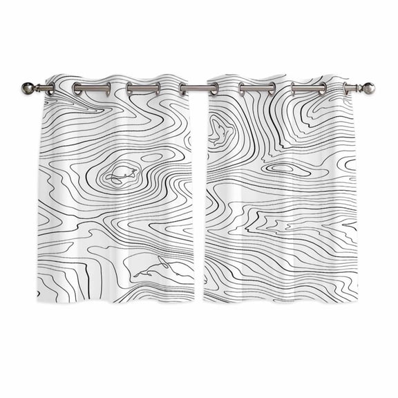Geometric Kitchen Curtains Short 45 Inch Length, Modern Abstract Stripes Mountain Line Art Grommet Top Bedroom Living Room Curtains, Light Filtering Cafe Curtain Drapes 2 Panels Set 84''x45''