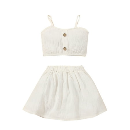 

TheFound Infant Baby Girls Clothes Sets 3 Colors Solid Strap Sleeveless Button Vest Tops+A-Line Skirts Clothing