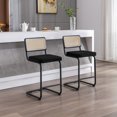 thumbnail image 2 of Zesthouse 23.6" Rattan Counter Height Bar Stools Set of 2, Mid Century Modern Velvet Counter Stools with Cane Back and Matte Black Metal Base, Black, 2 of 12