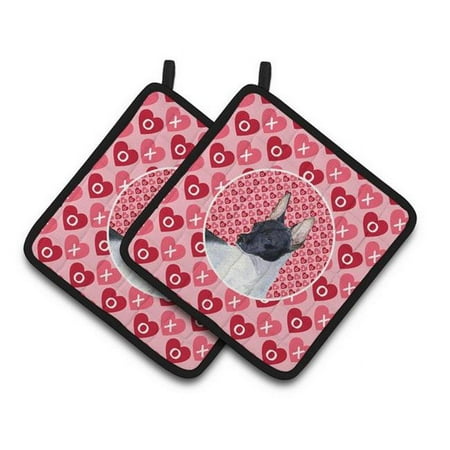 

Rat Terrier Hearts Love & Valentines Day Portrait Pair of Pot Holders