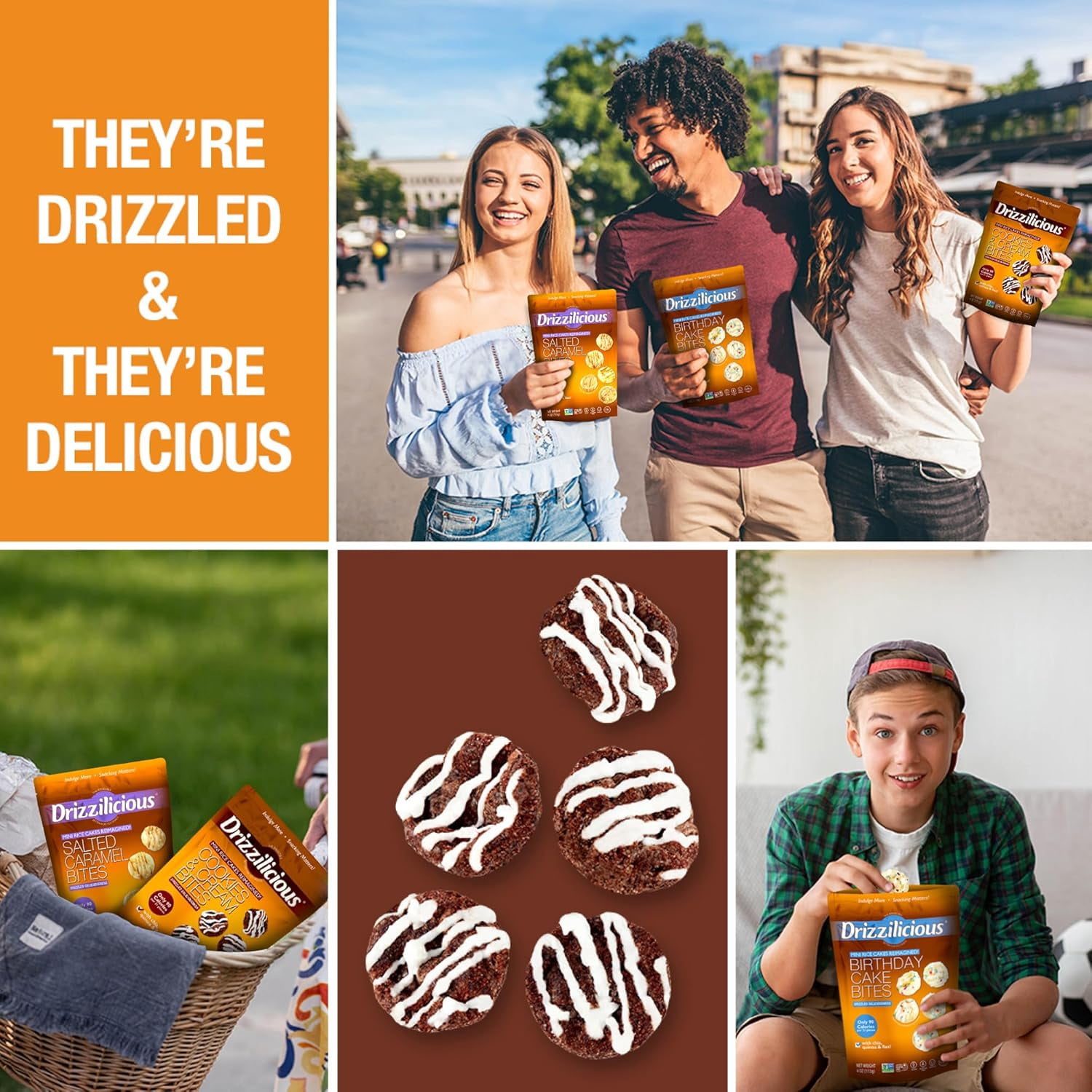 Drizzilicious Mini Rice Cakes, Cookies & Cream Flavored Rice Cake Gluten Free Snacks, Rice Crisps 10-Pack