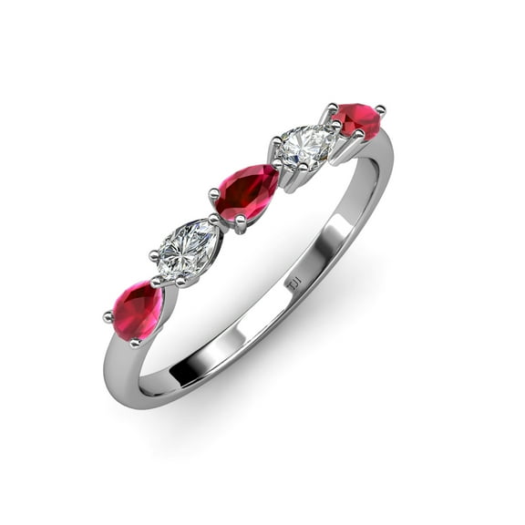 TriJewels 1.25 ctw Pear Cut Ruby and Lab Grown Diamond 5 Stone Wedding Band in 10K Gold