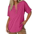 thumbnail image 2 of Tittly Womens T Shirts Cotton Shirts Tops Short Sleeve Shirts for Women Casual Women's Fashionable And Casual Solid Color V Neck Short Sleeved T Shirt Pink, 2 of 6