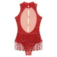 thumbnail image 4 of DPOIS Women's Sequins Tassel Latin Dance Dress Jazz Leotard Party Dresses Red-A S, 4 of 7