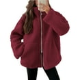 thumbnail image 3 of Xyxonk Women Winter Warm Fuzzy Fleece Sherpa Jacket Long Sleeves Zipper Thickened Coat 2025 Casual Jackets with Pockets Stand Collar Outwear,Wine L, 3 of 6