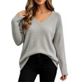 thumbnail image 2 of Bnwani Womens Plus Size Pullover Blouses Elegant Waffle Pattern Loose Shirts Long Sleeve V-Neck Pullover Tops Gray 2XL, 2 of 8