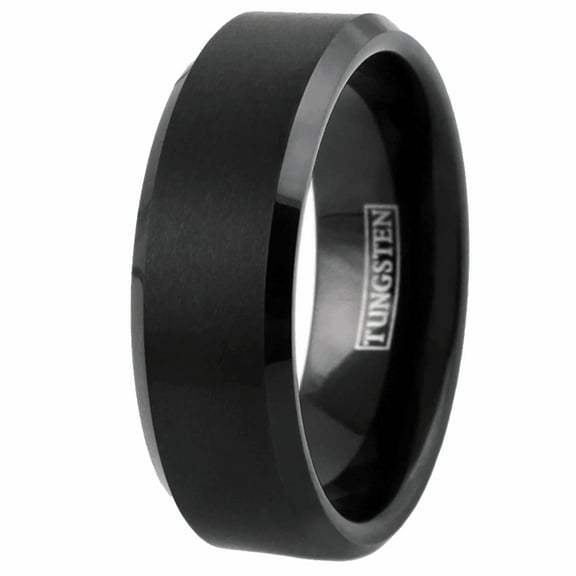 Men's Wedding Band - Black Brushed Comfort Fit Ring for Men and Women