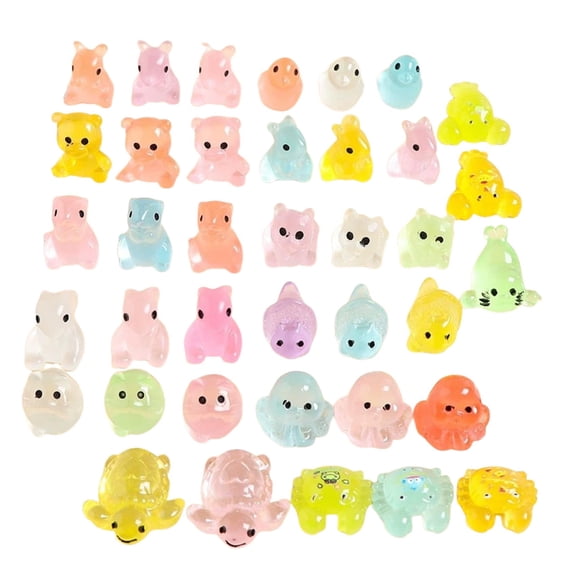 OIUR 50/100Pcs Resin Miniature Animal Figures Glow in The Dark Tiny Bear Rabbit Fish Ornament Micro Landscape for Garden Aquarium Dollhouse Office Home Decor