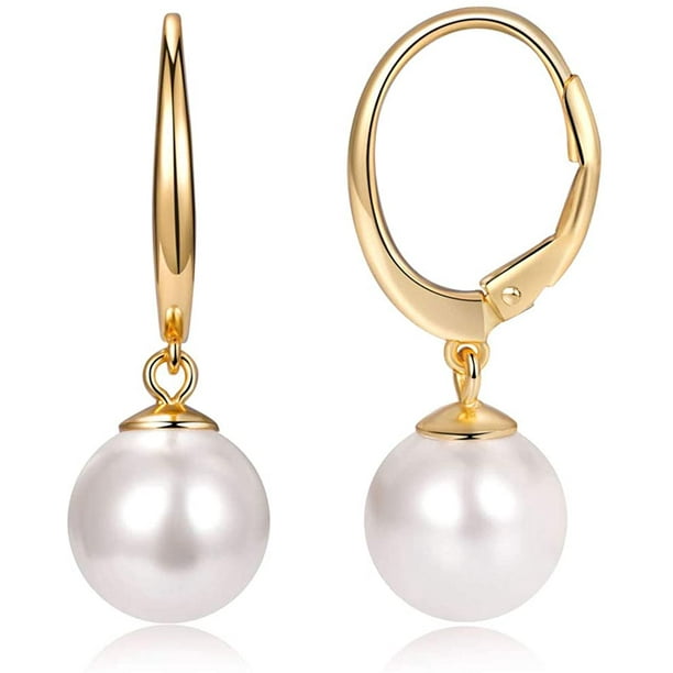 Faux Freshwater Pearl Hoop Earrings Set for Women 18k Gold Plated
