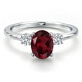 thumbnail image 3 of Gem Stone King 14K White Gold Red Rhodolite Garnet and White Lab Grown Diamond Engagement Ring for Women | 1.55 Cttw | Oval 8X6MM | Gemstone January Birthstone | Size 6, 3 of 6