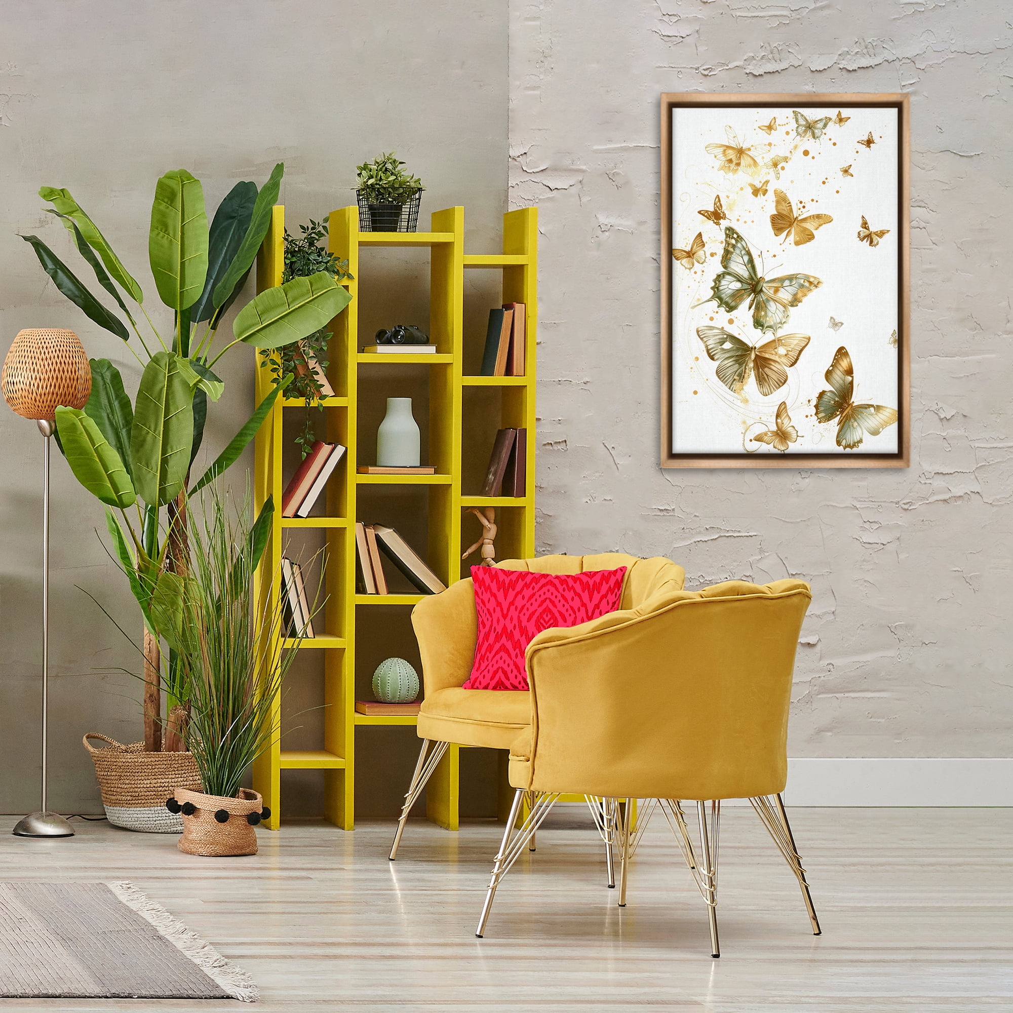 Stupell Industries Butterfly Trail with Speckles Insects Painting Brown Floater Framed Canvas Art Print Wall Art, 21 x 31