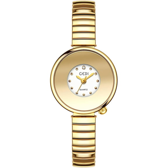 Dainty Women's Quartz Watch Easy Reader Vintage Bracelet Watch with Stainless Steel Expansion Band Stylish Gold & Silver Ladies Wristwatch - Comfortable Fit The Wrists of 5.9in - 6.5in