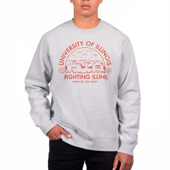 Men's Uscape Apparel Gray Illinois Fighting Illini Premium Heavyweight Crew Neck Sweatshirt